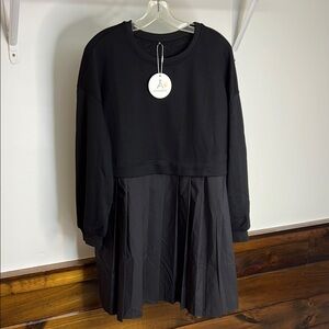 Amazon Anrabess Black Long-Sleeve‎ Sweatshirt Pleated Dress- M